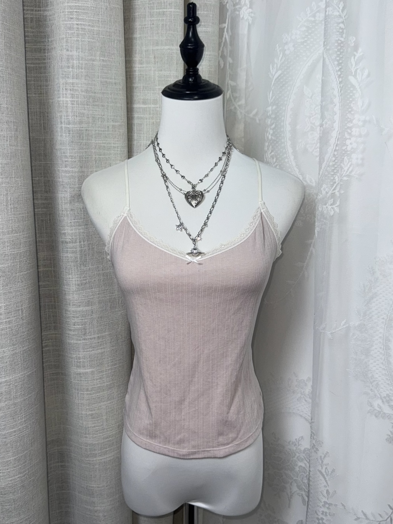 [On Sale]V-Neck Lace-Trim Ribbed Cami