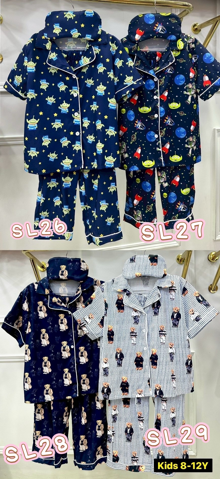 泰國直送真絲睡衣 兒童版 尺寸： 3-6 years 8-12years