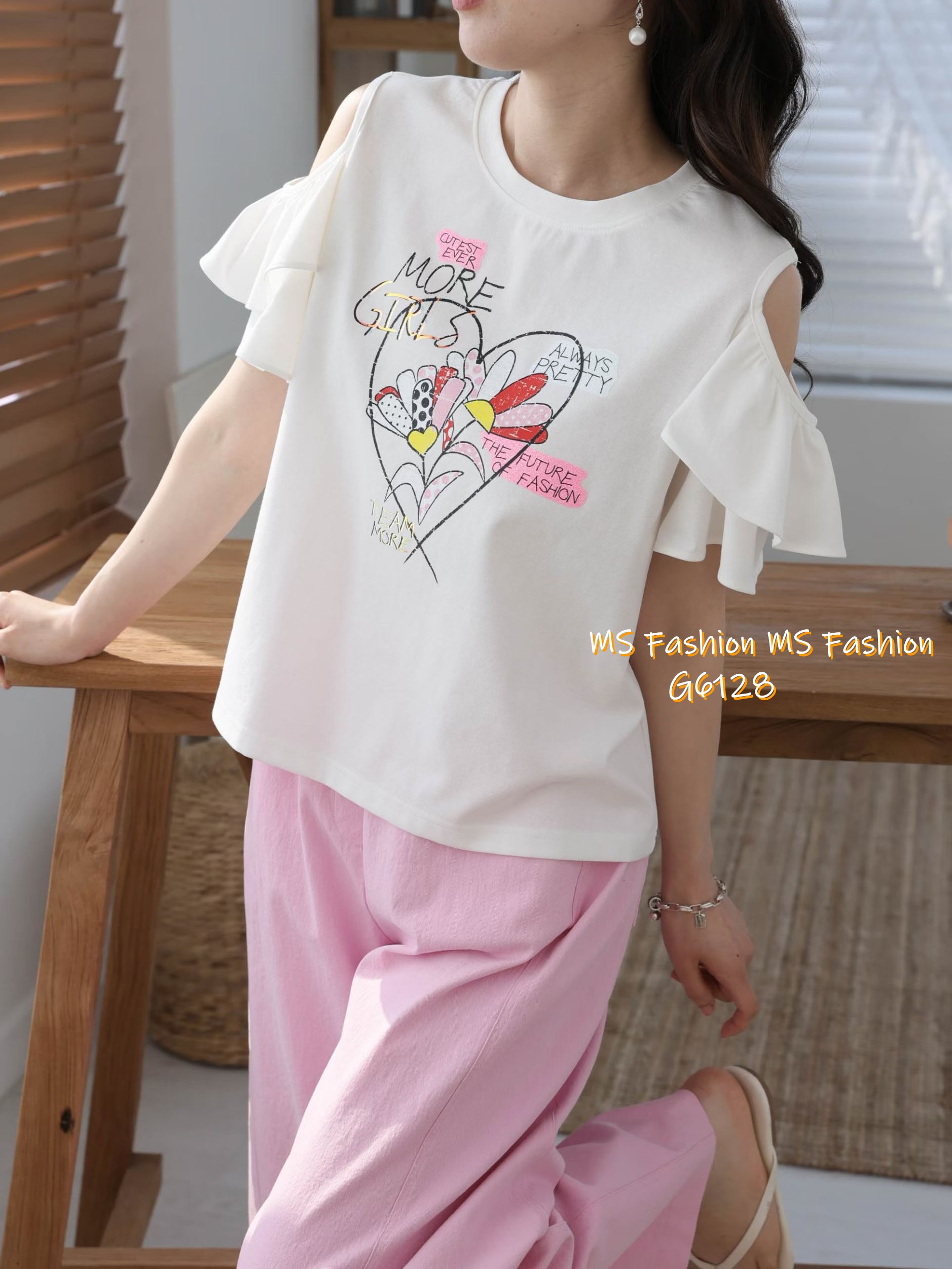 G6128 韓國🇰🇷靚print露肩top