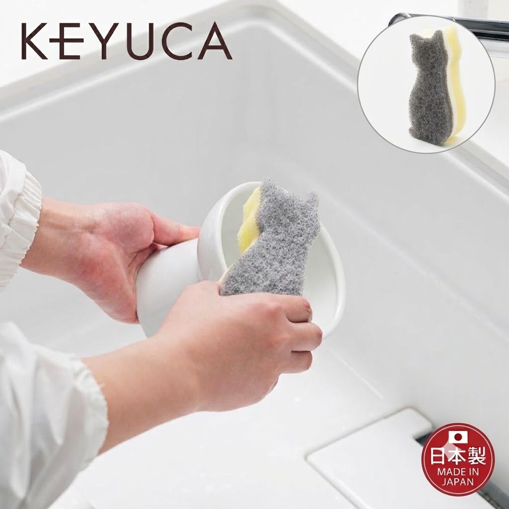 【現貨】🔥🔥【日本製《KEYUCA》貓咪造型三層抗菌洗碗海綿】