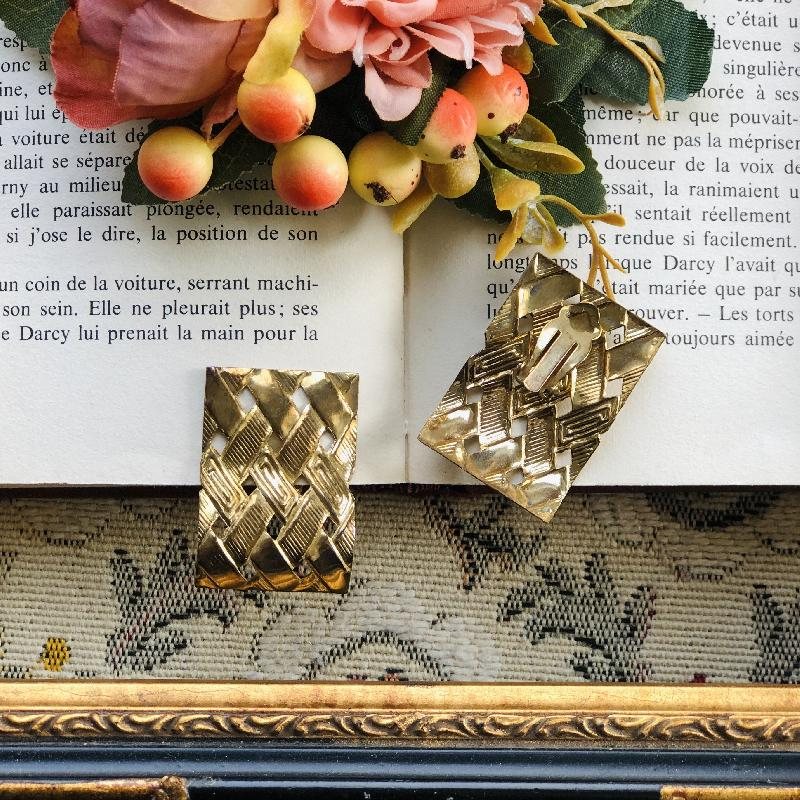 C.a. 1980s Curved Cross Knit Pattern Statement Clip Earrings(MT1888-4)