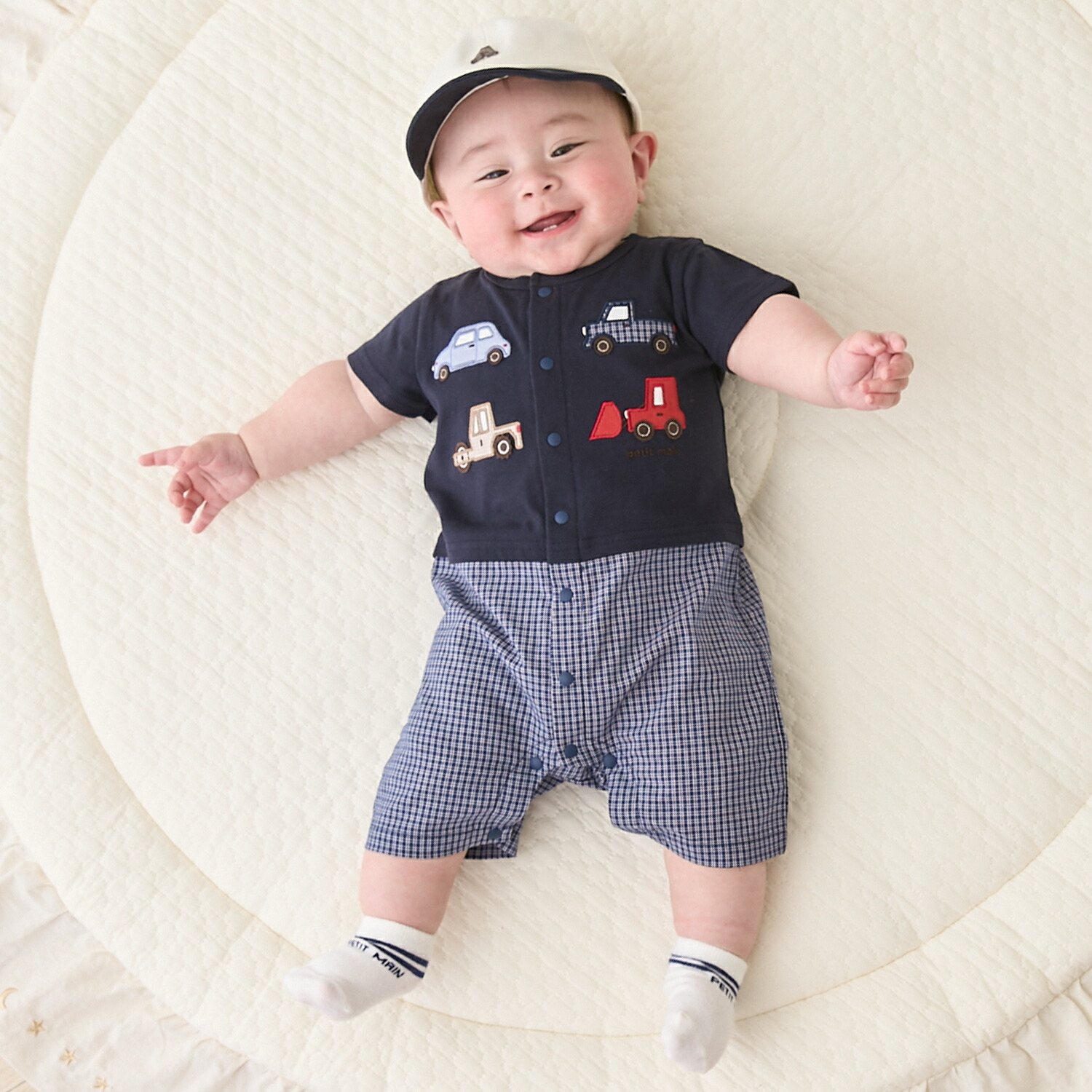 🇯🇵預訂 日本直送🇯🇵Petit Main兩色車車帆船刺繡貼花短袖連身服