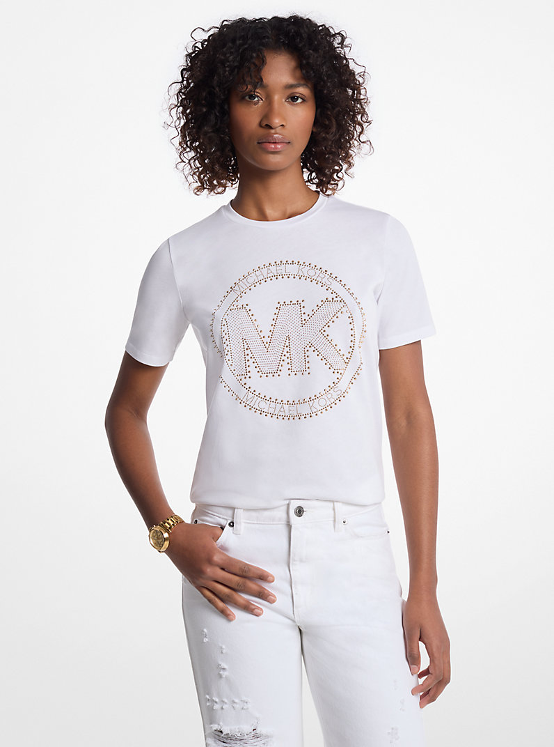 Michael Kors Studded Logo Charm Organic Cotton Jersey T-Shirt