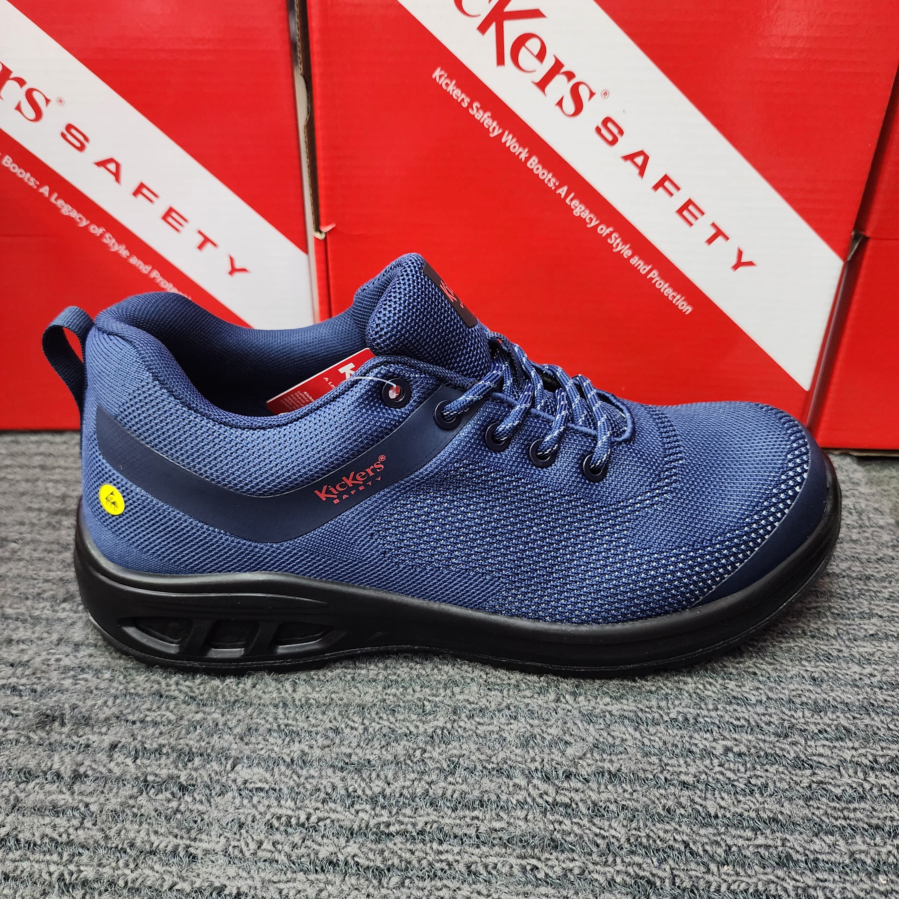 KicKers 2528 Safety Ankle Cut Lace ESD Black Blue Safety Shoes Kasut Keselamatan