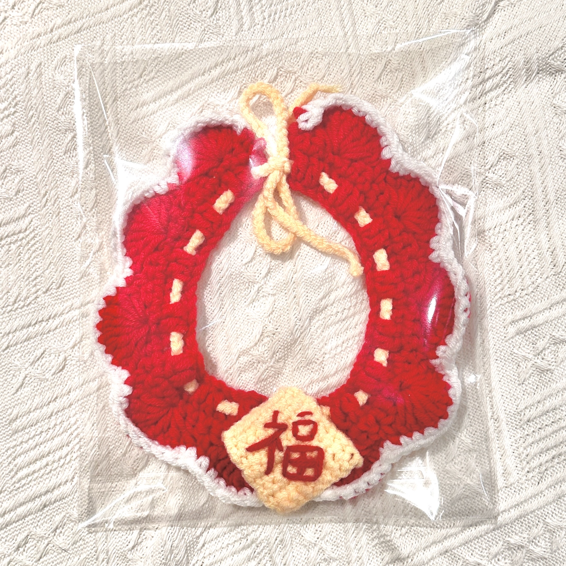 (現貨即取)新年喜慶紅色毛冷針織貓咪圍巾