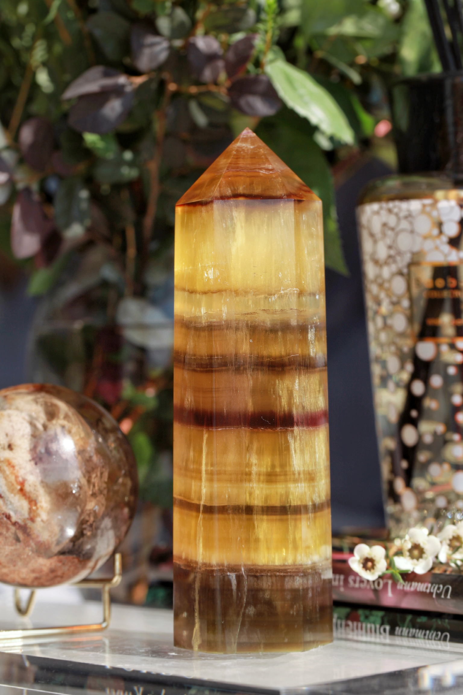  ༒18.6cm+黃螢石千層紋六角柱༒ FL.3502C82G10FM-RB5*