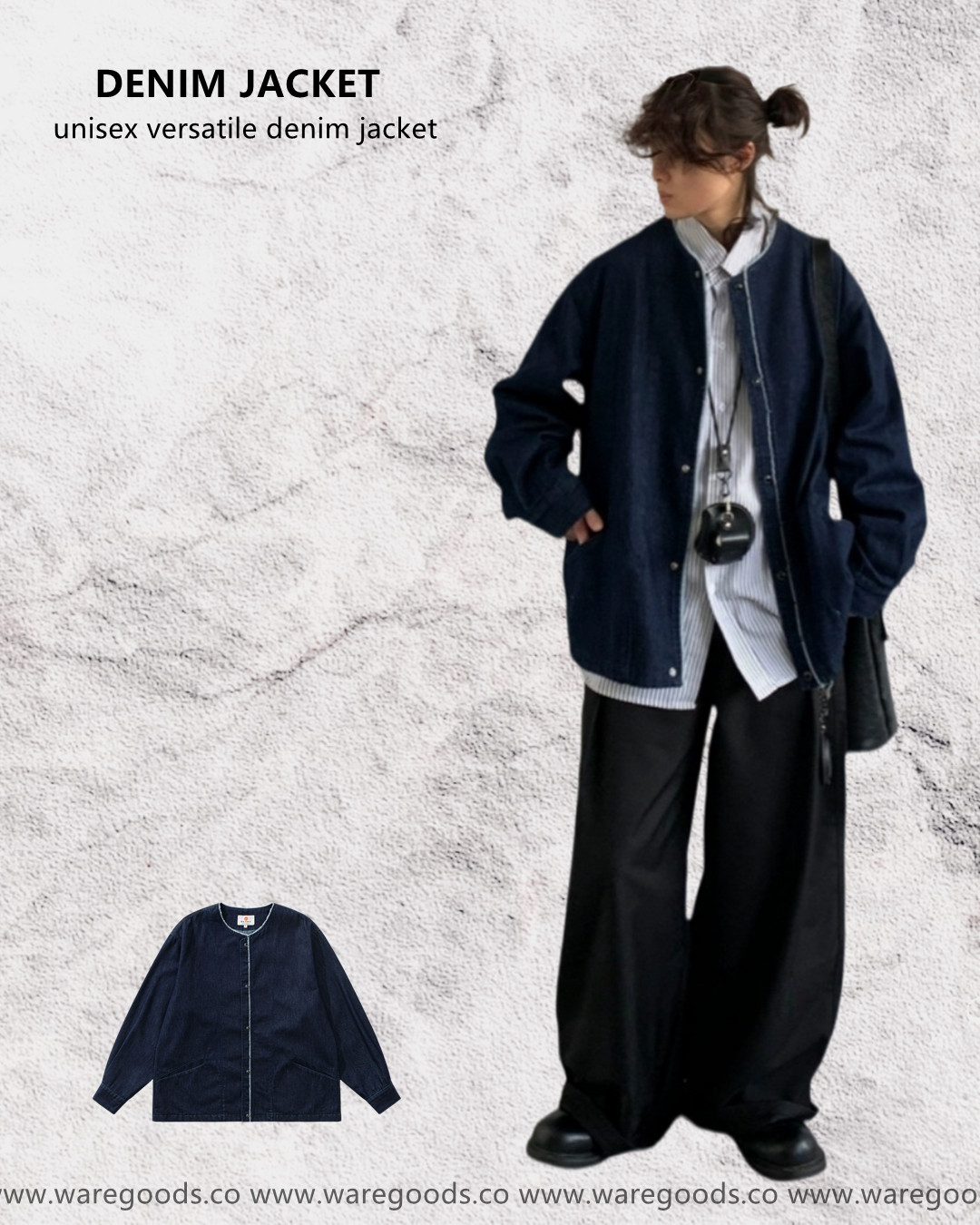 W3159水洗毛邊牛仔道袍外套