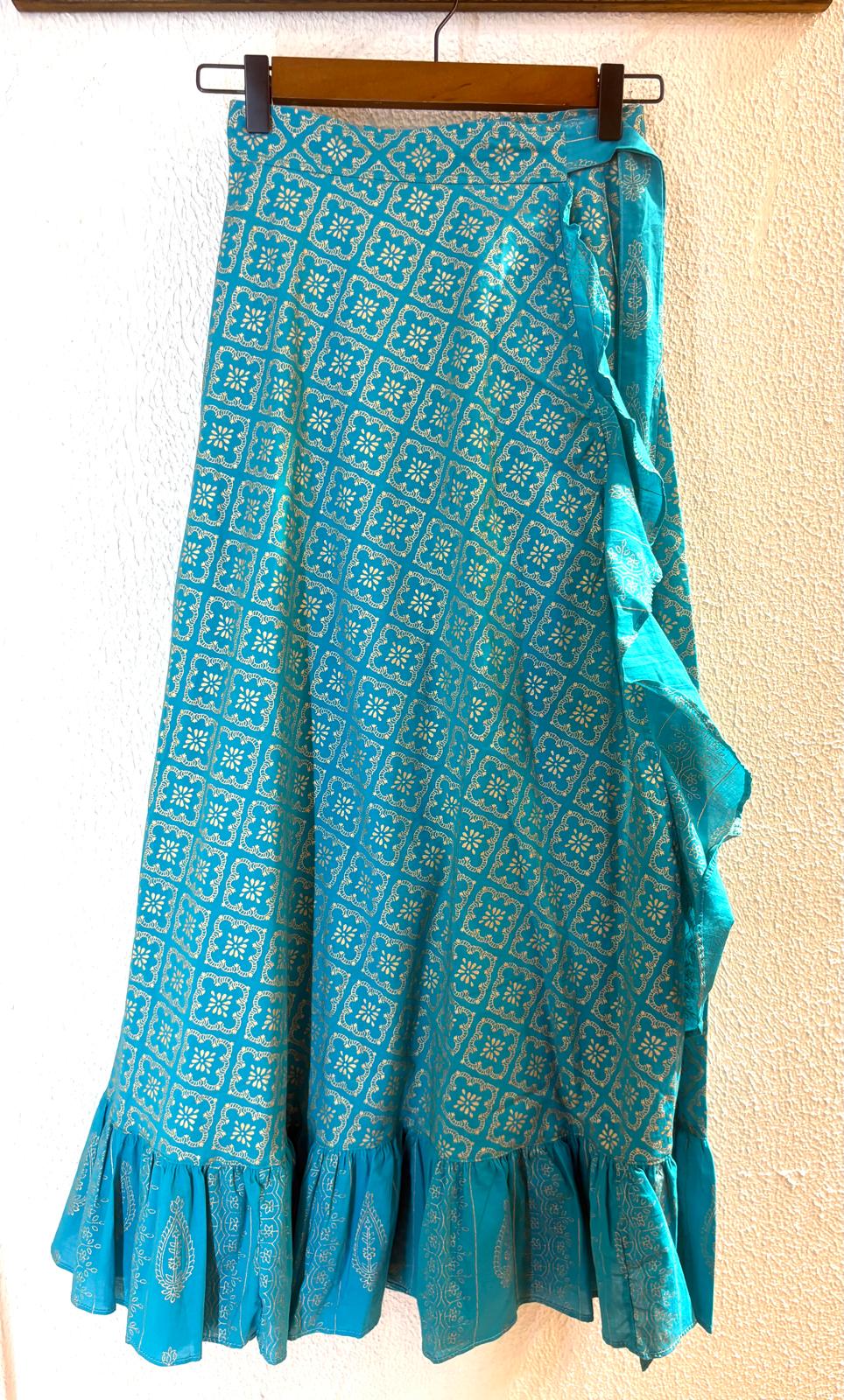 泰國名牌CHEVA - 天空藍色印花燙金Wrap Skirt