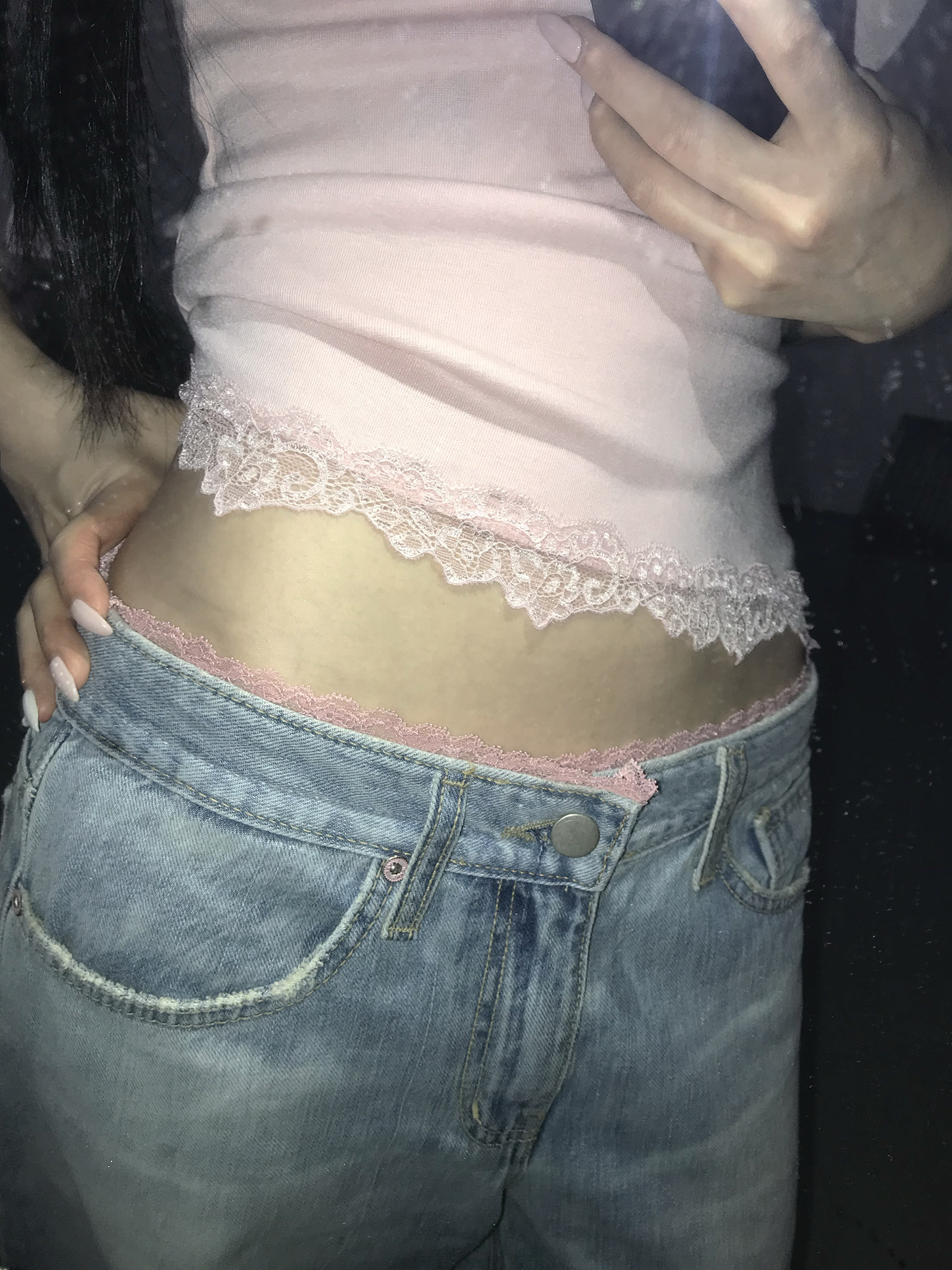 Lace Trim Layered Wide Leg Denim