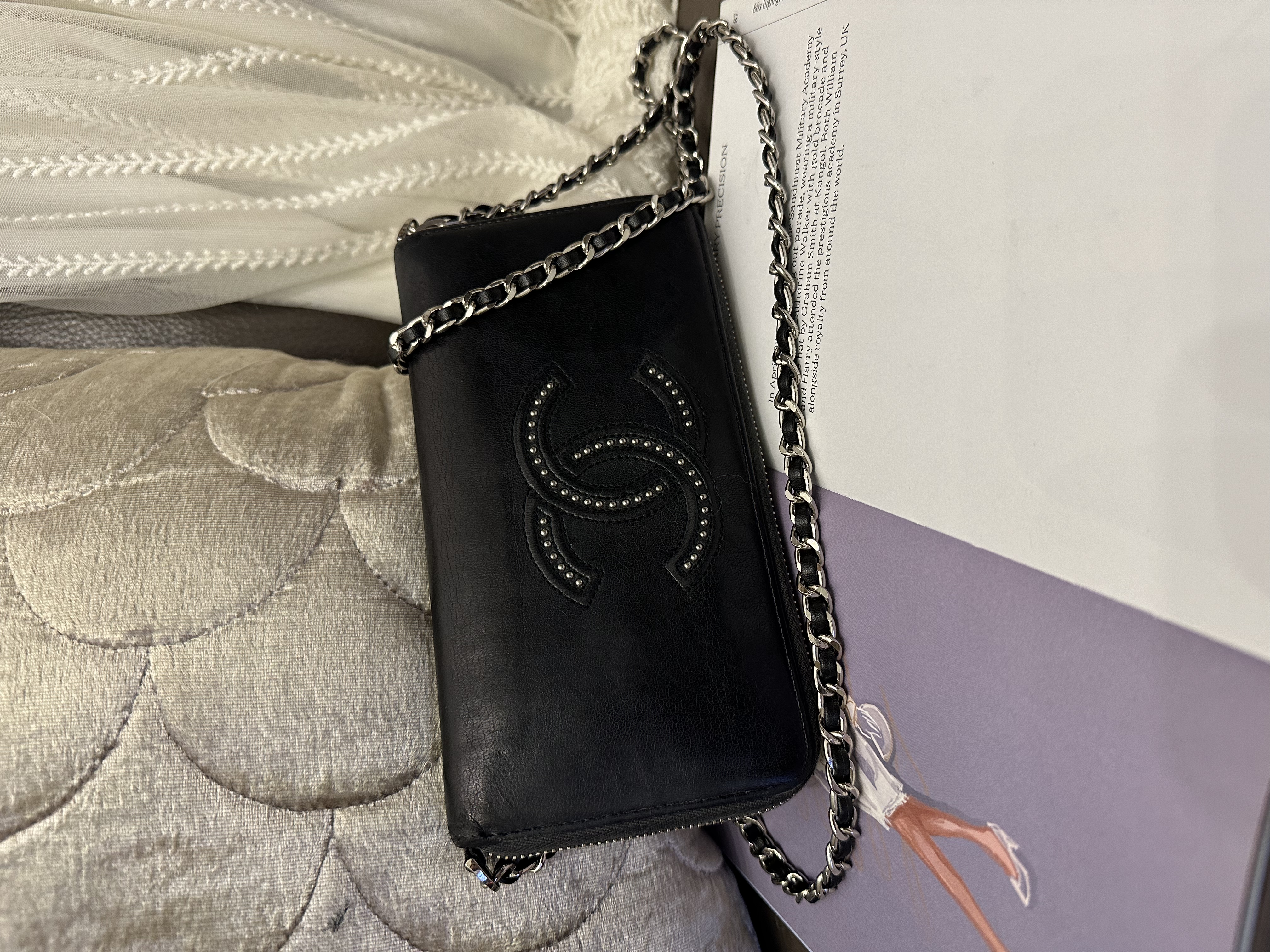 Chanel black leather long wallet