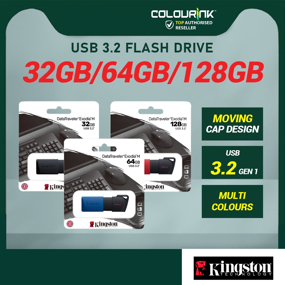 Kingston 128GB 64GB 32GB USB 3.2 Flash Drive Pendrive DataTraveler Exodia M DTXM Moving Cap
