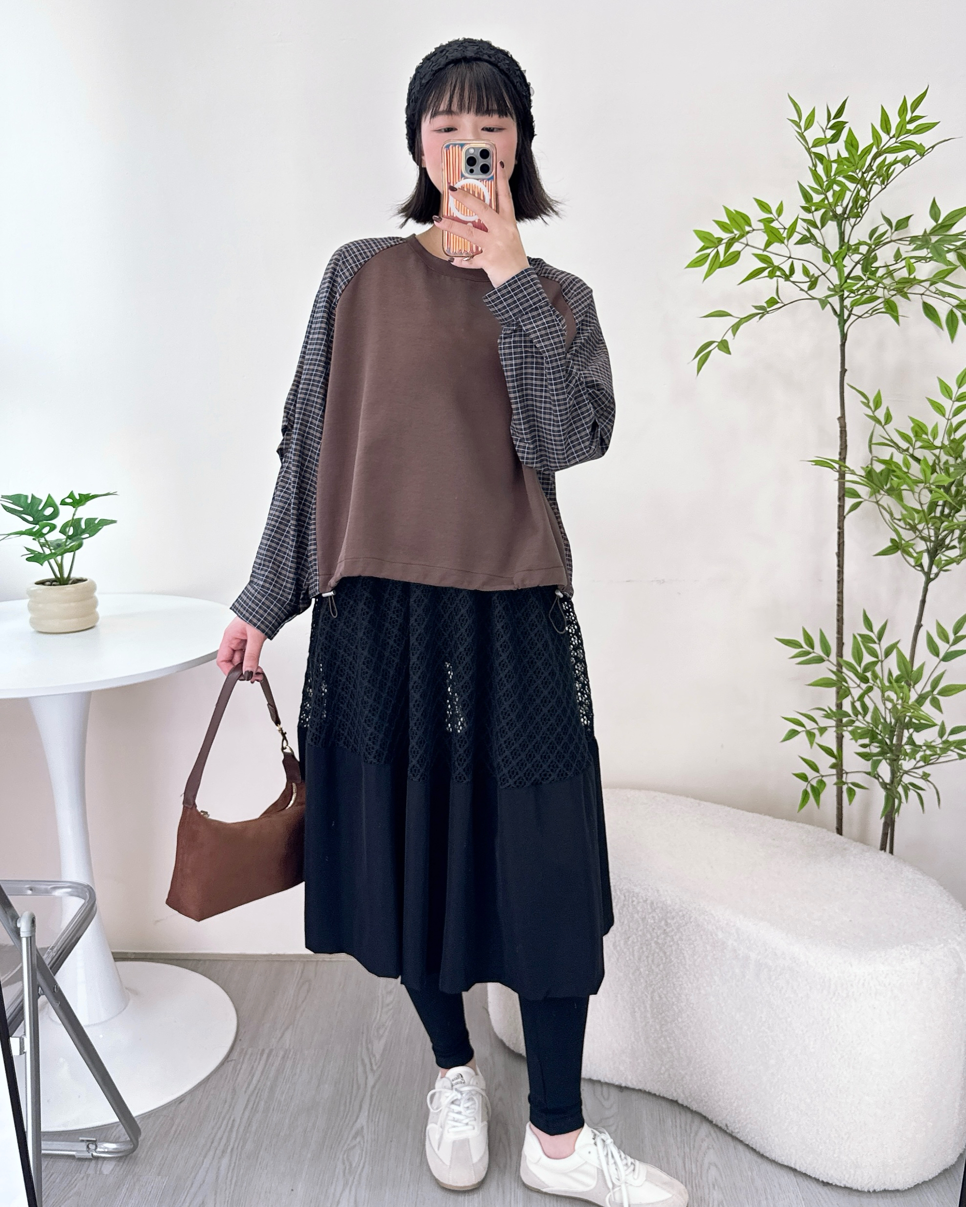 假兩件通花Leggings拼半截裙