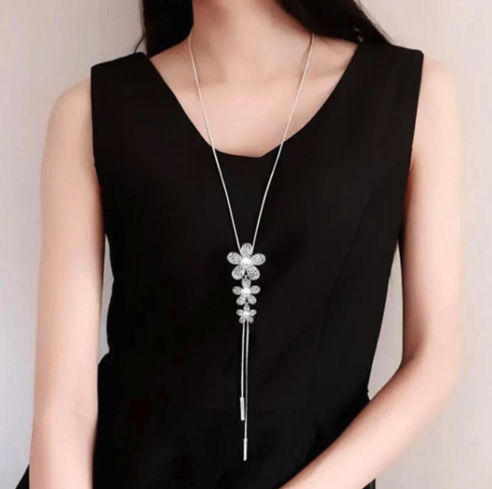 Flower Decorated Long Necklace