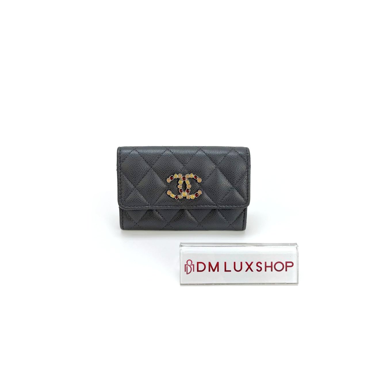 Chanel Grey Caviar Flap Card Case SHW (Microchip)