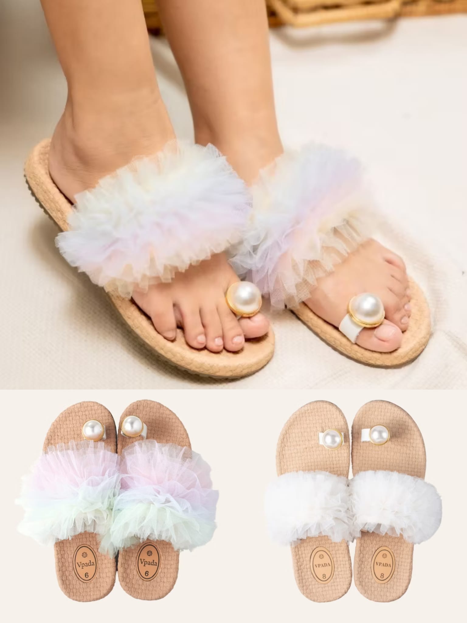 🇹🇭Vpada Sandals VP-F55 Fashion Collection 夢幻紗紗珍珠平底拖鞋｜仙氣爆燈👡🫧✨