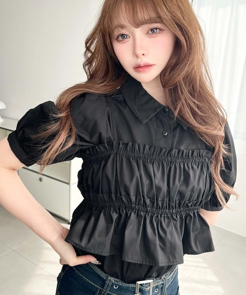 荷葉邊抹胸短袖襯衫上衣【JT036】