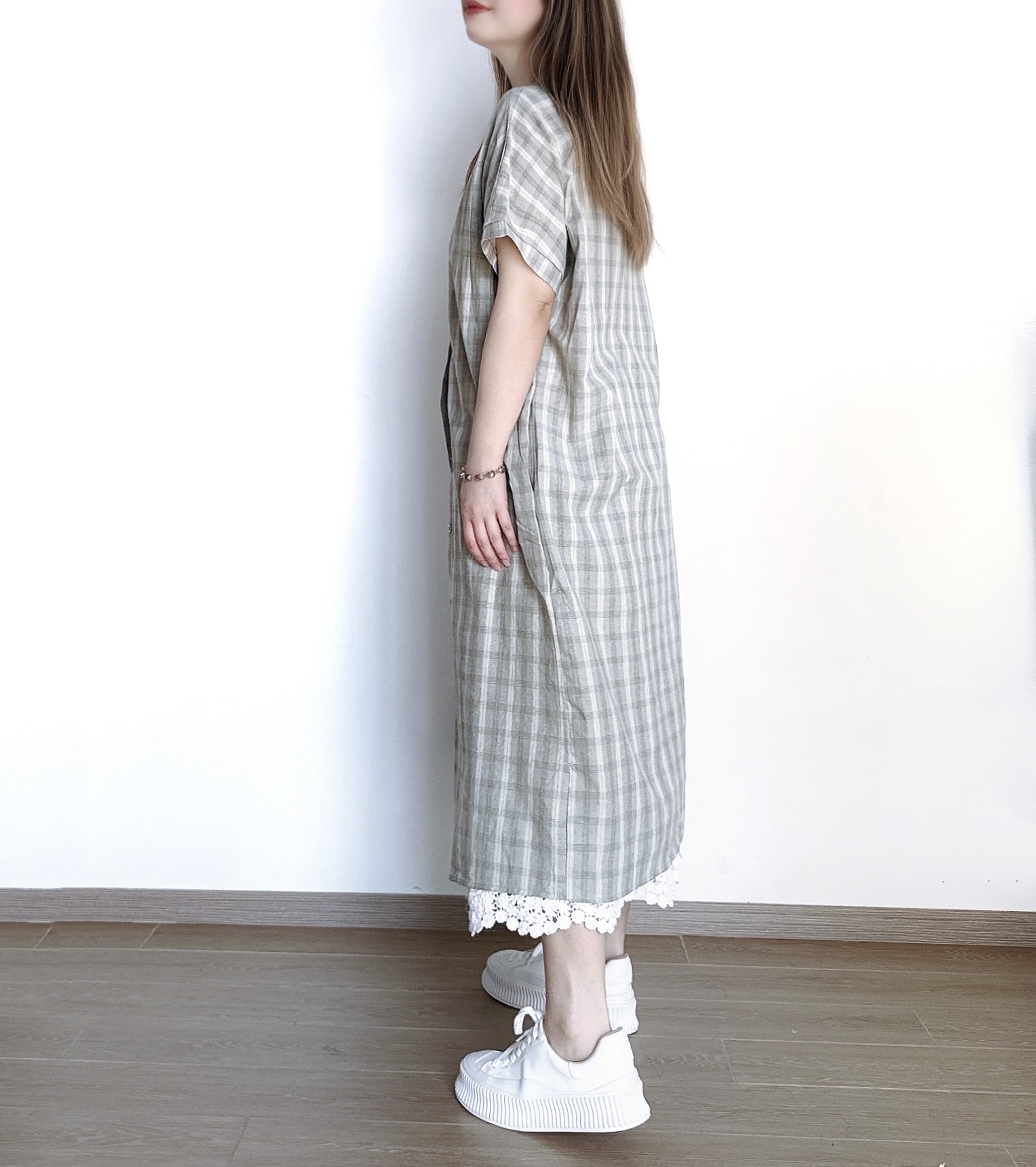 日系豆綠格紋Ops