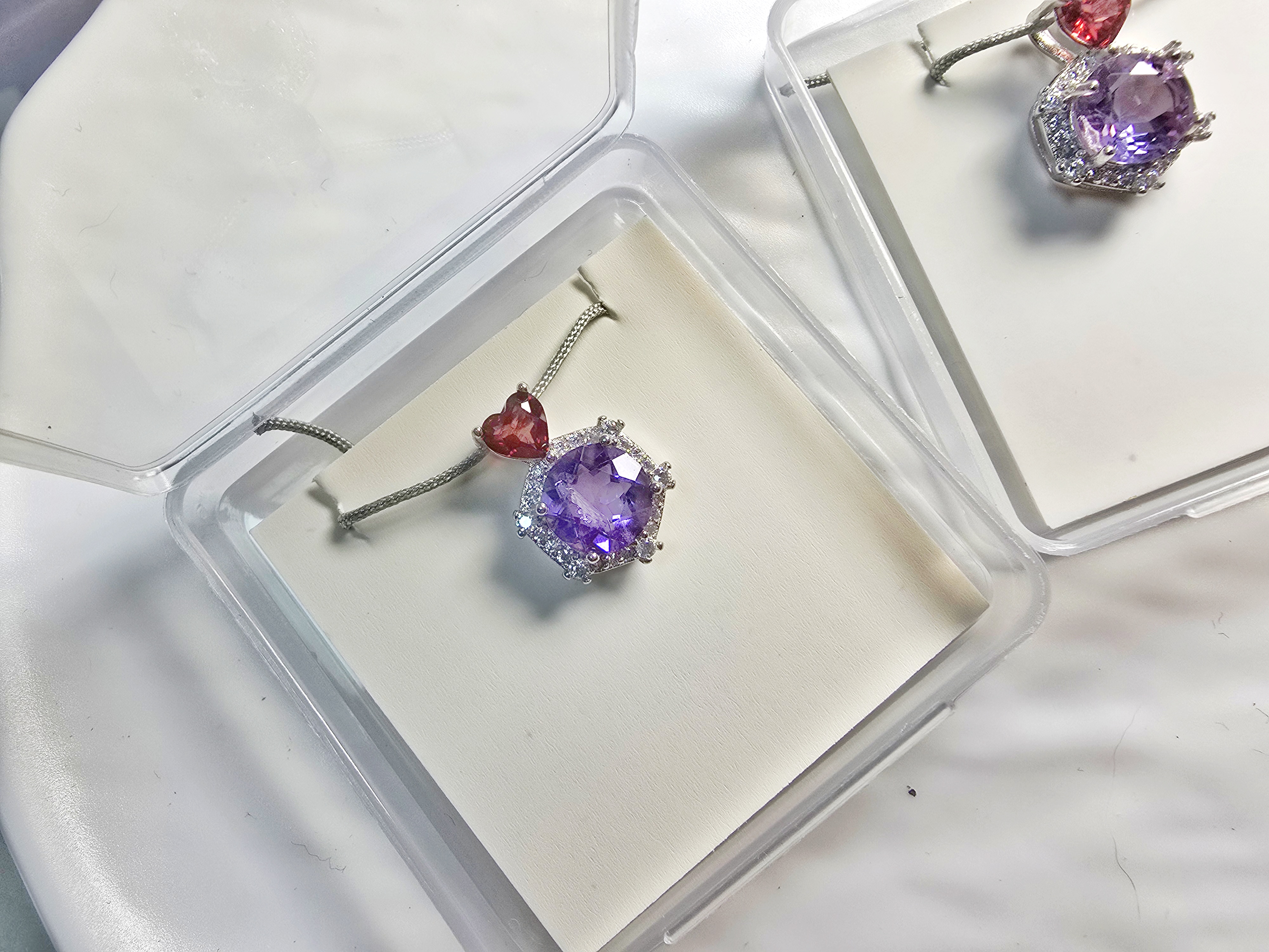 天然石榴石紫水晶吊墜 配頸繩