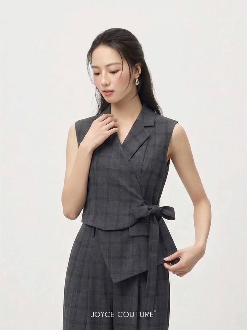 V领显瘦格子马甲 T0202