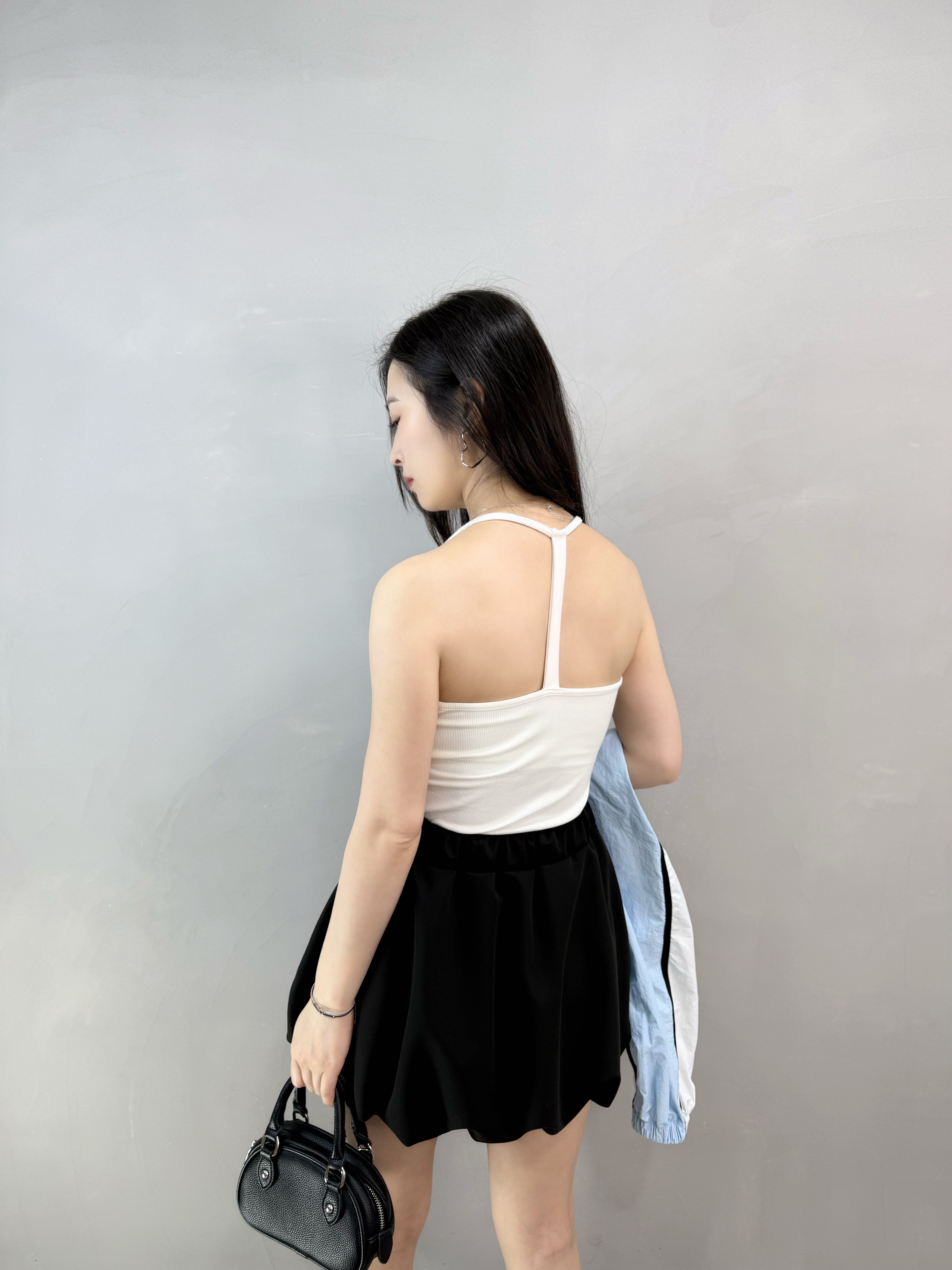 J61 後T帶暗紋長Bra Top