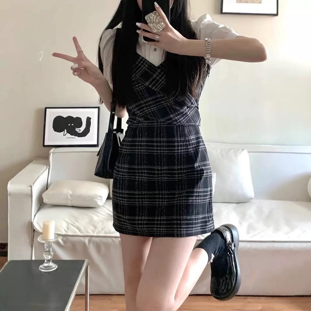 甜辣妹 学院风 格子连衣裙