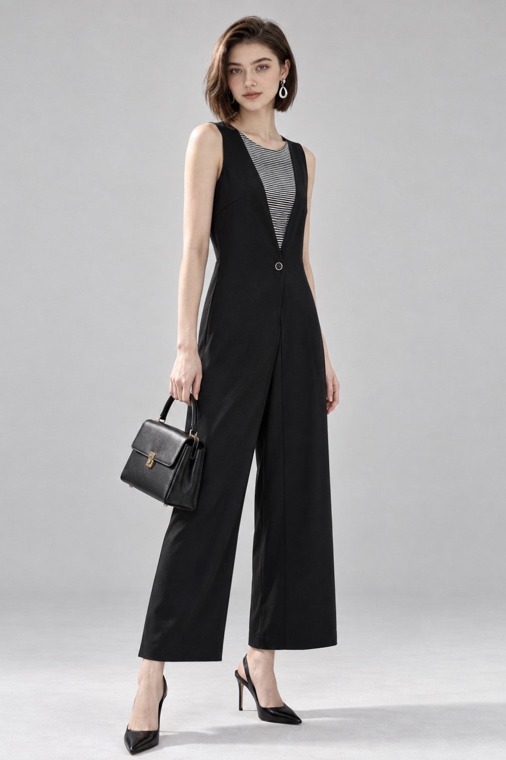 26611 Layered Vest Wide-Leg Jumpsuit