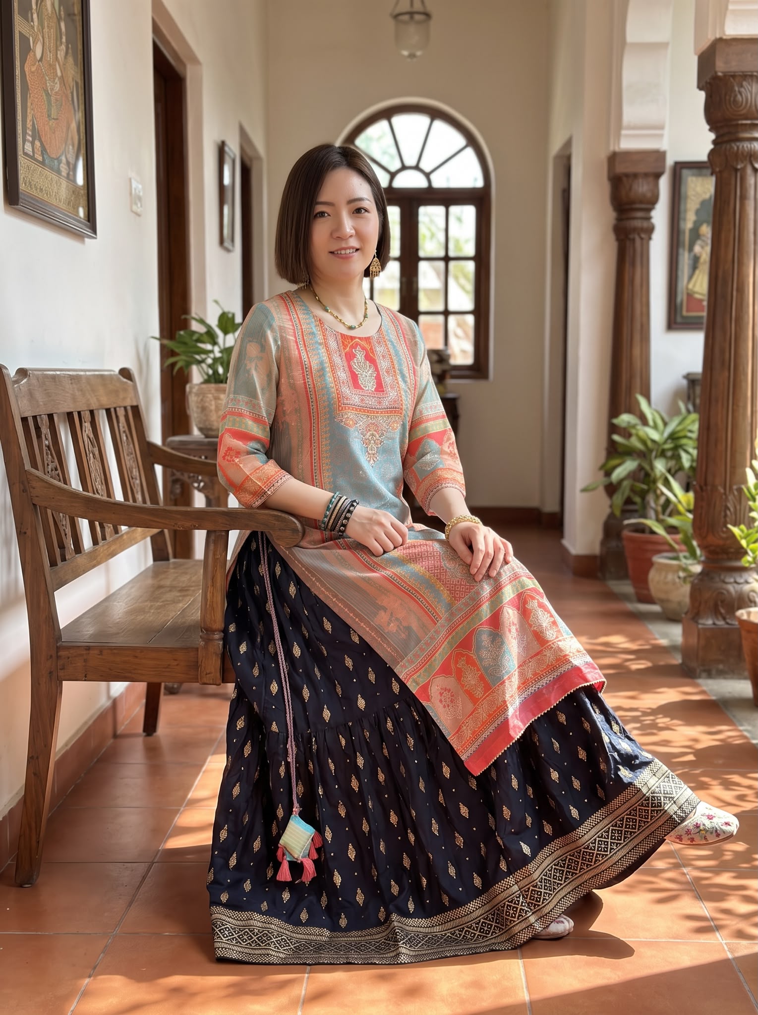 2900 Indian Temple Vintage Full Golden Emb Kurta