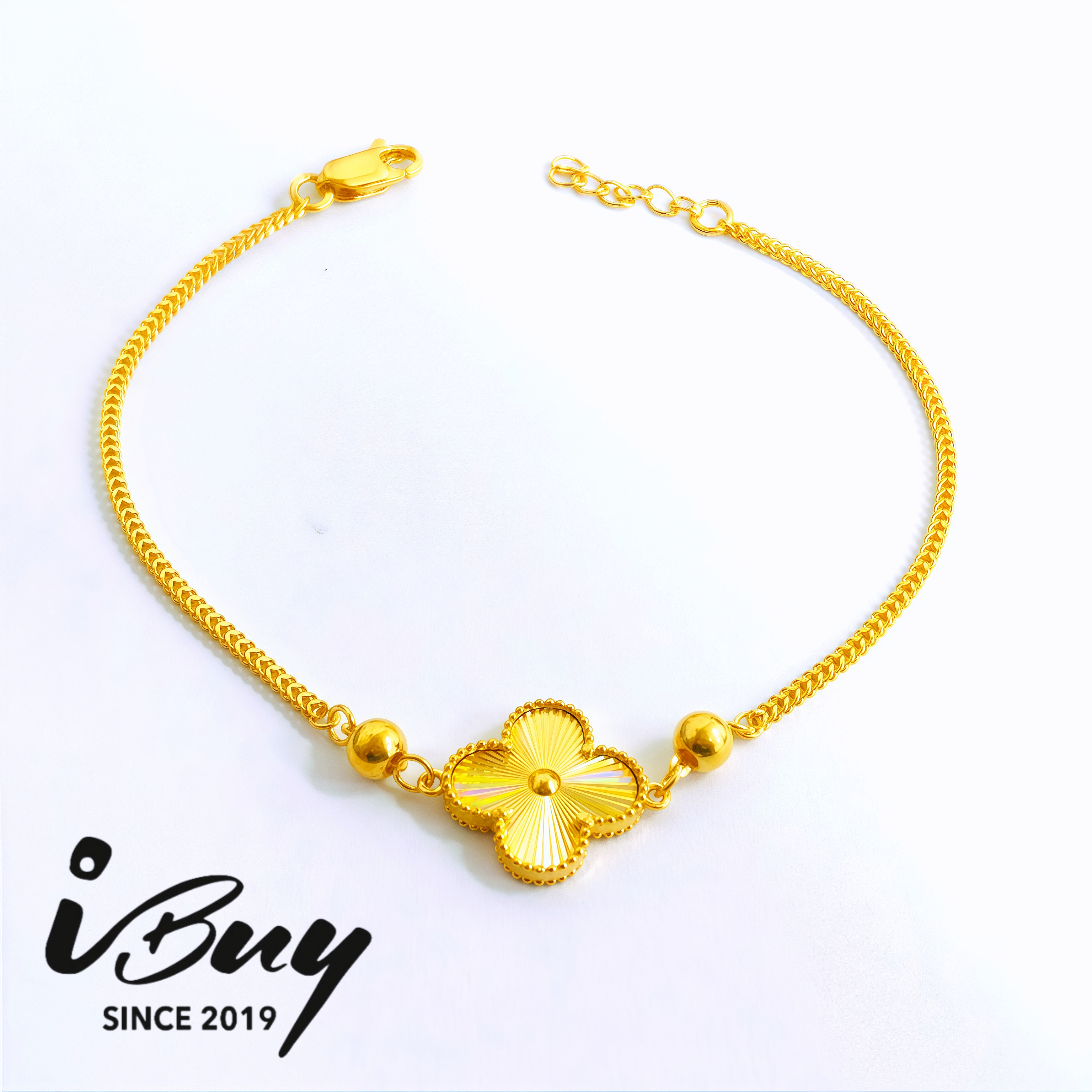 916 GOLD 12MM N.L 1 VCA FOX CHAIN BRACELET 916 金 12MM1花极光四叶草狐尾手链