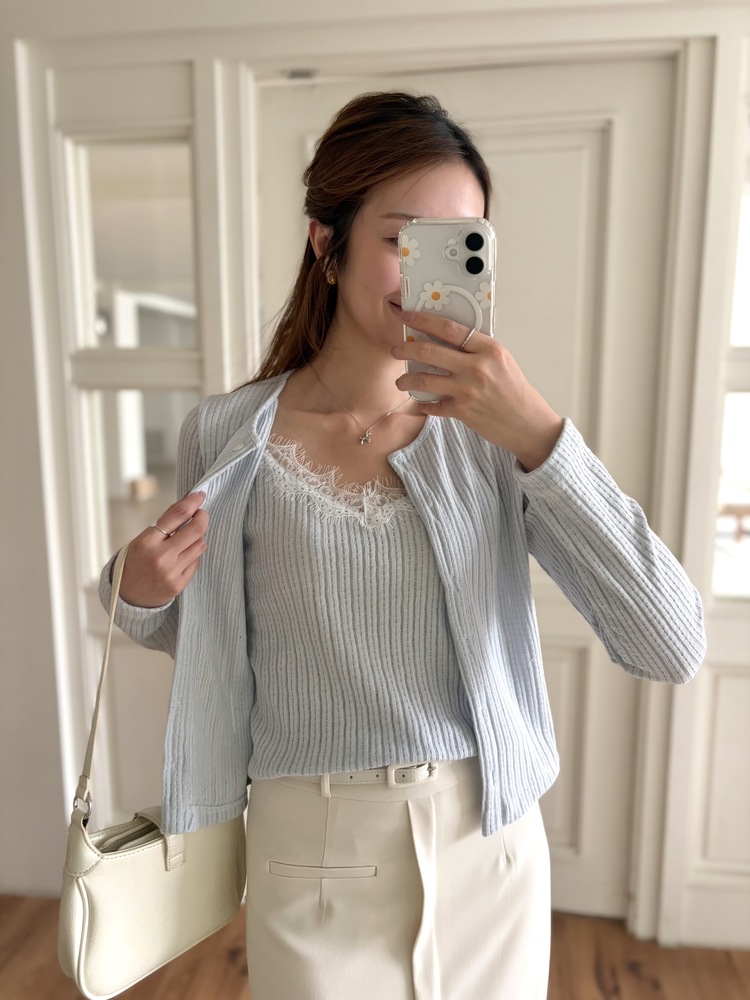 [假兩件] Lumiere Lace Layered Top (Babyblue)