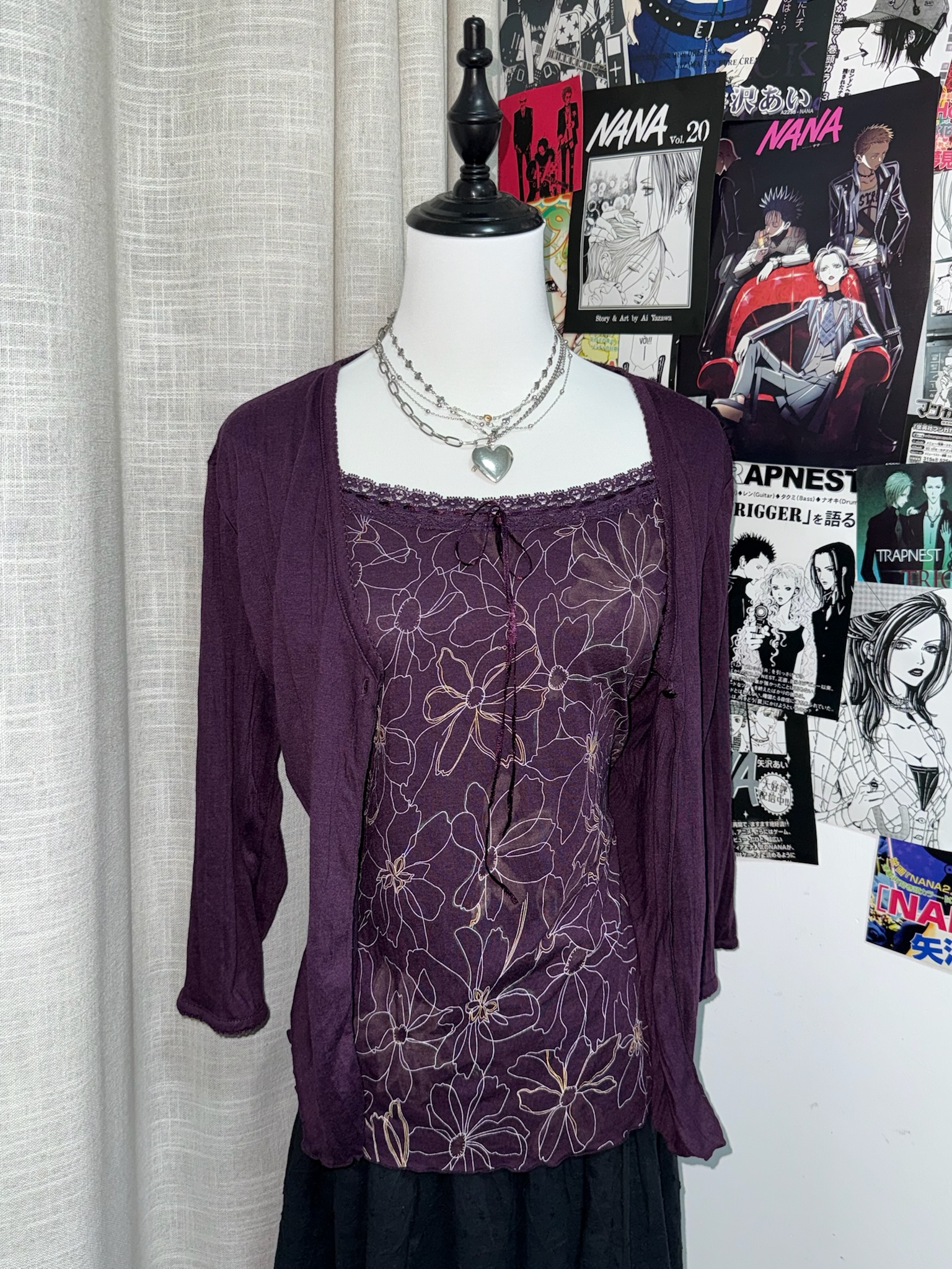 Purple Floral Mesh Top & Cardigan Twinset