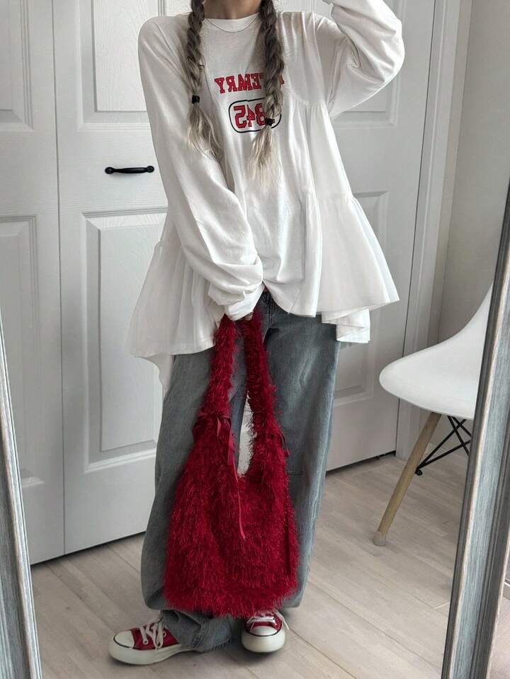 學院風文藝數字印花長袖上衣