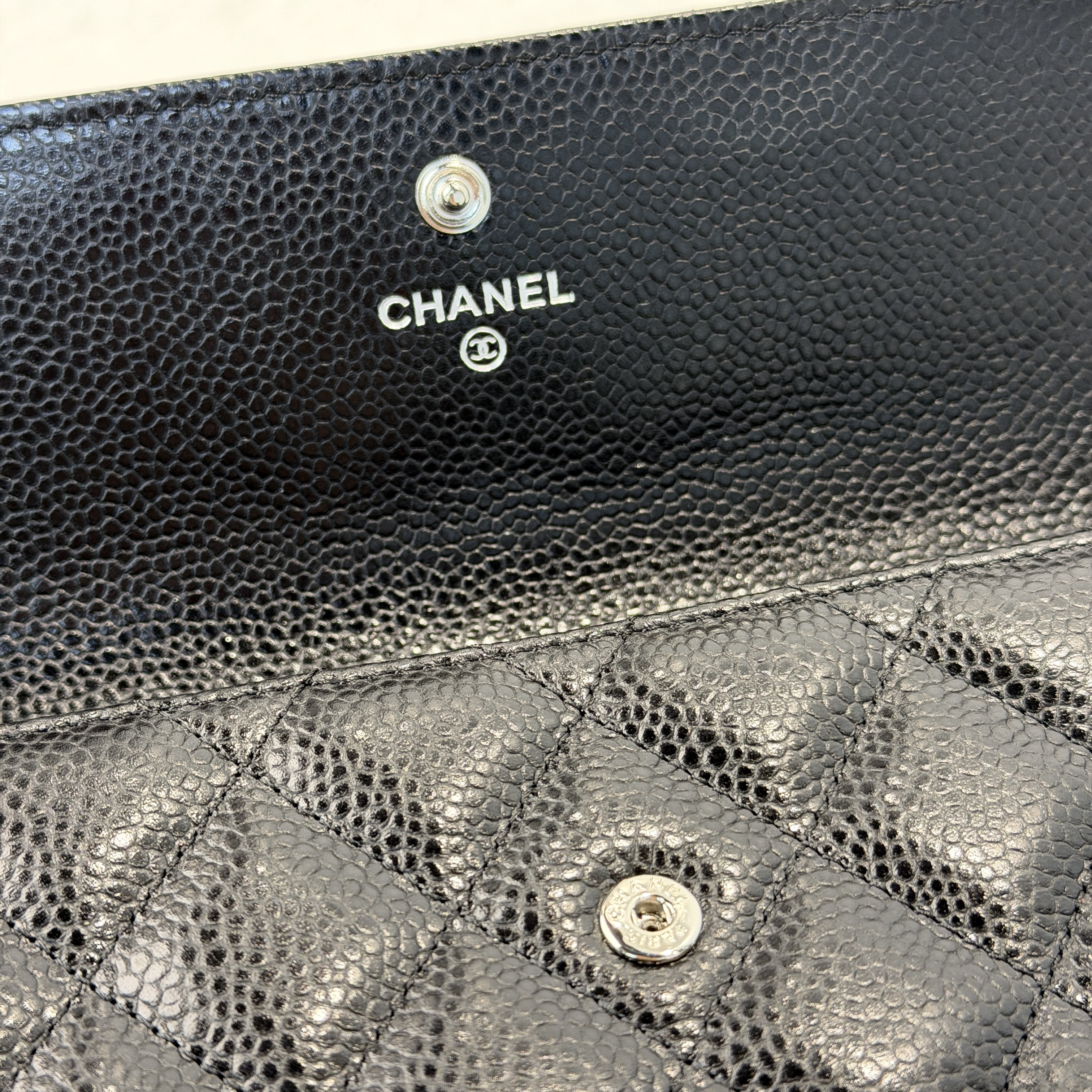 Chanel黑銀荔枝牛長銀包 wallet  超罕有荔枝紋