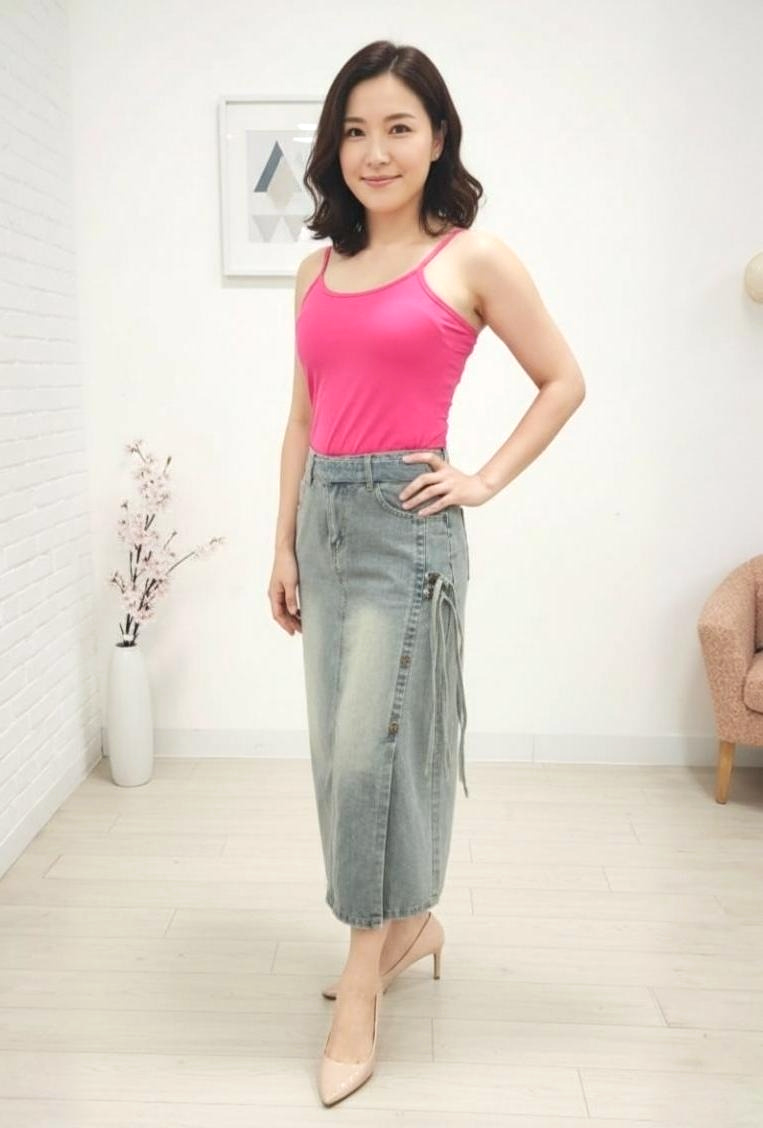 Denim Midi Slit Skirt