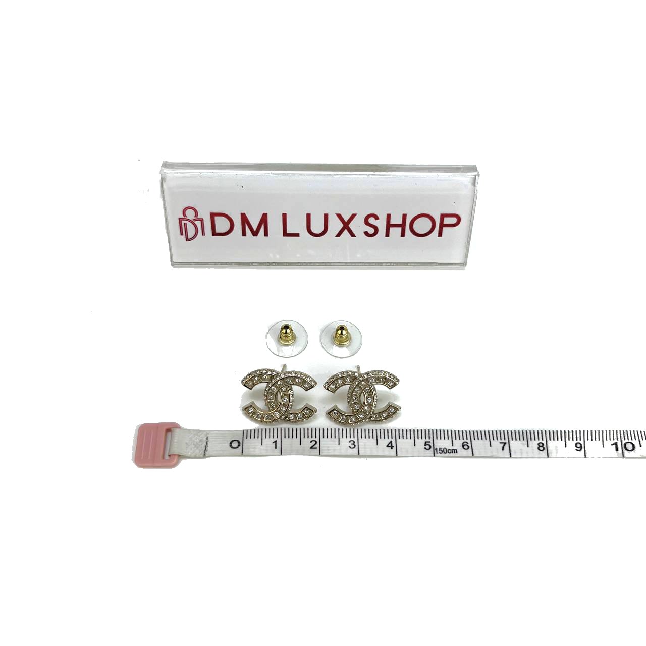 Chanel Champagne Gold CC Stud Crystals Earrings 