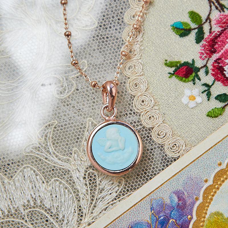 Italian Handcrafted Rose Gold Plated over 925 Silver Turquoise Paste CHERUB Cameo Pendant Necklace(NHMA06S)