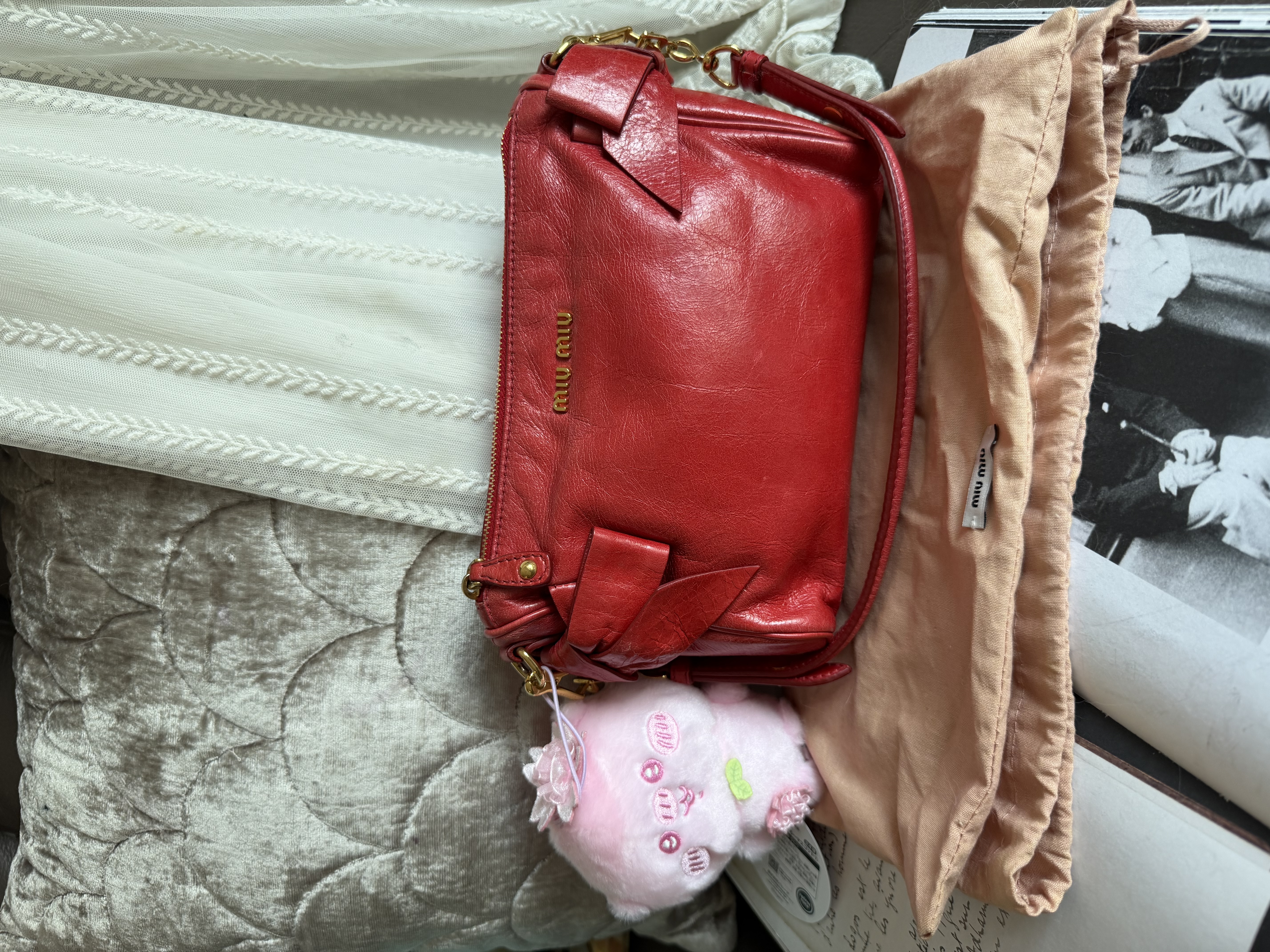 Miu Miu Vitello red leather handbag leather pochette bag / 