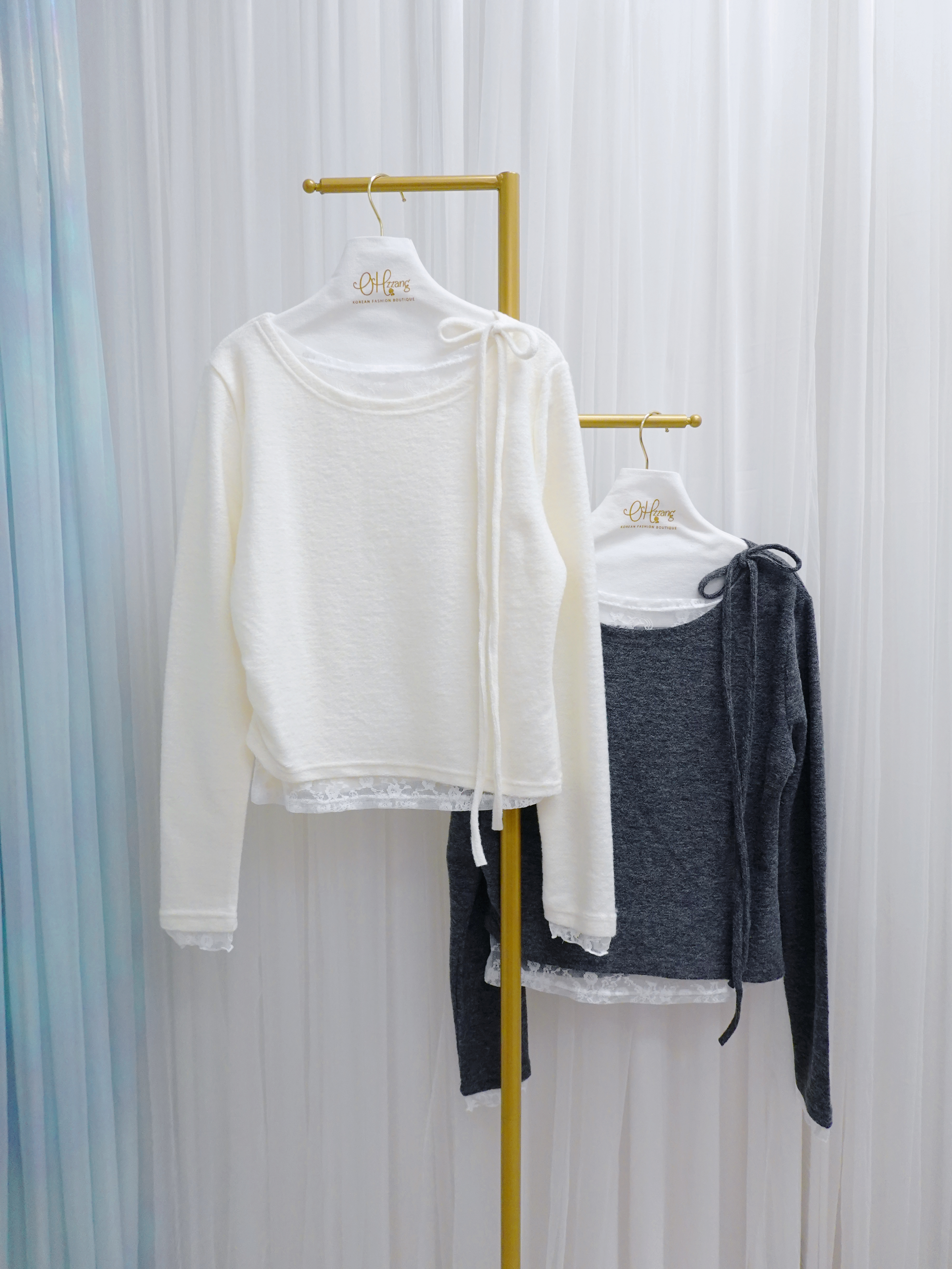 TOP11_12A 假2件點點紗紗TOP (2色)