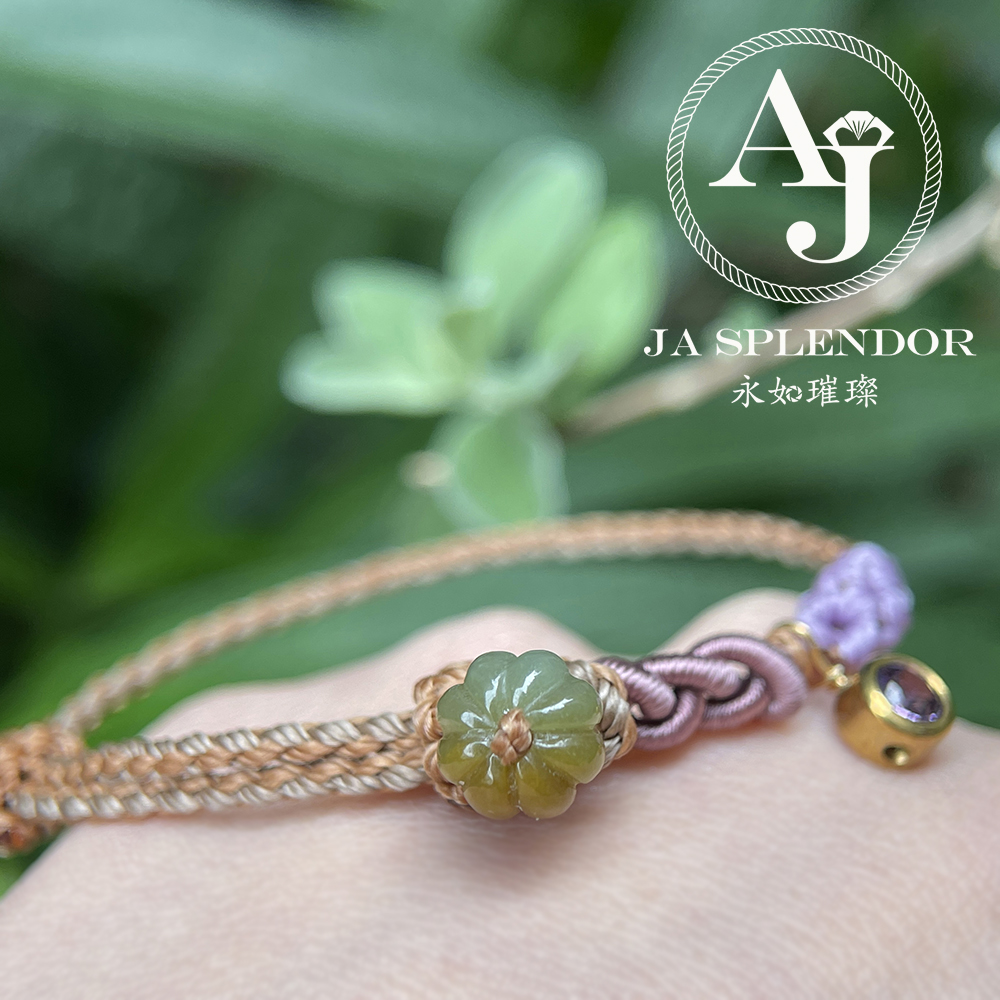 FBG26-H02 天然翡翠A玉 黃翡雙色花開手繩（私人訂制）