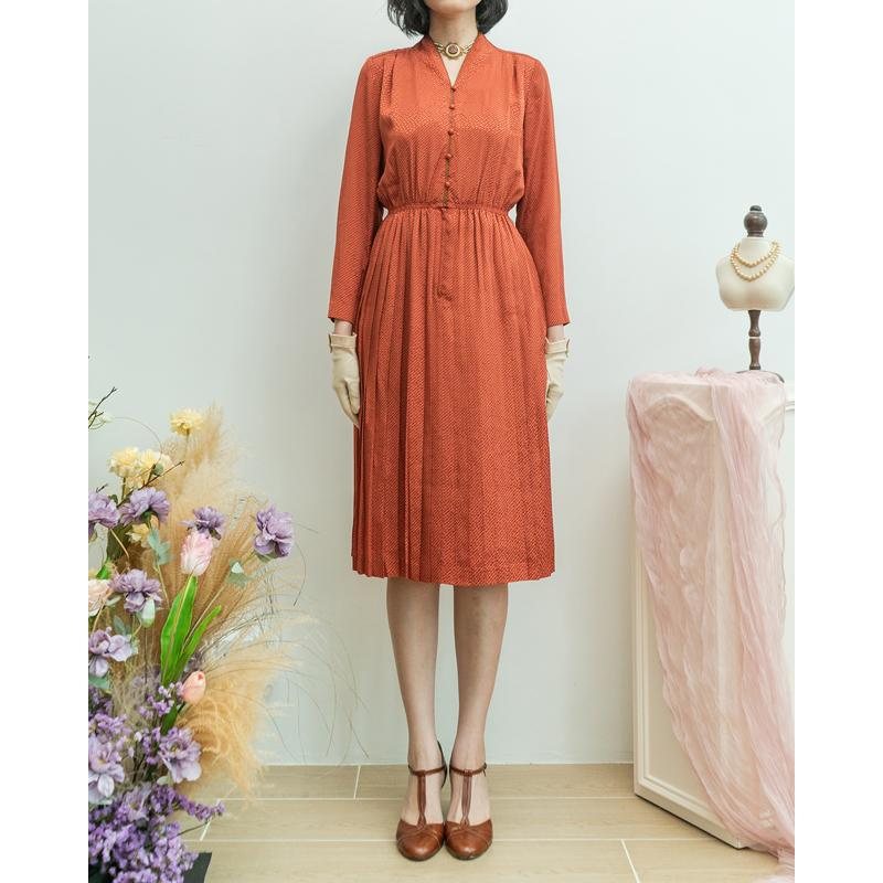 Vintage Japanese Tokyo Style Retro Orange Striped Pattern Structural Bodice Dress (MT1840-40)