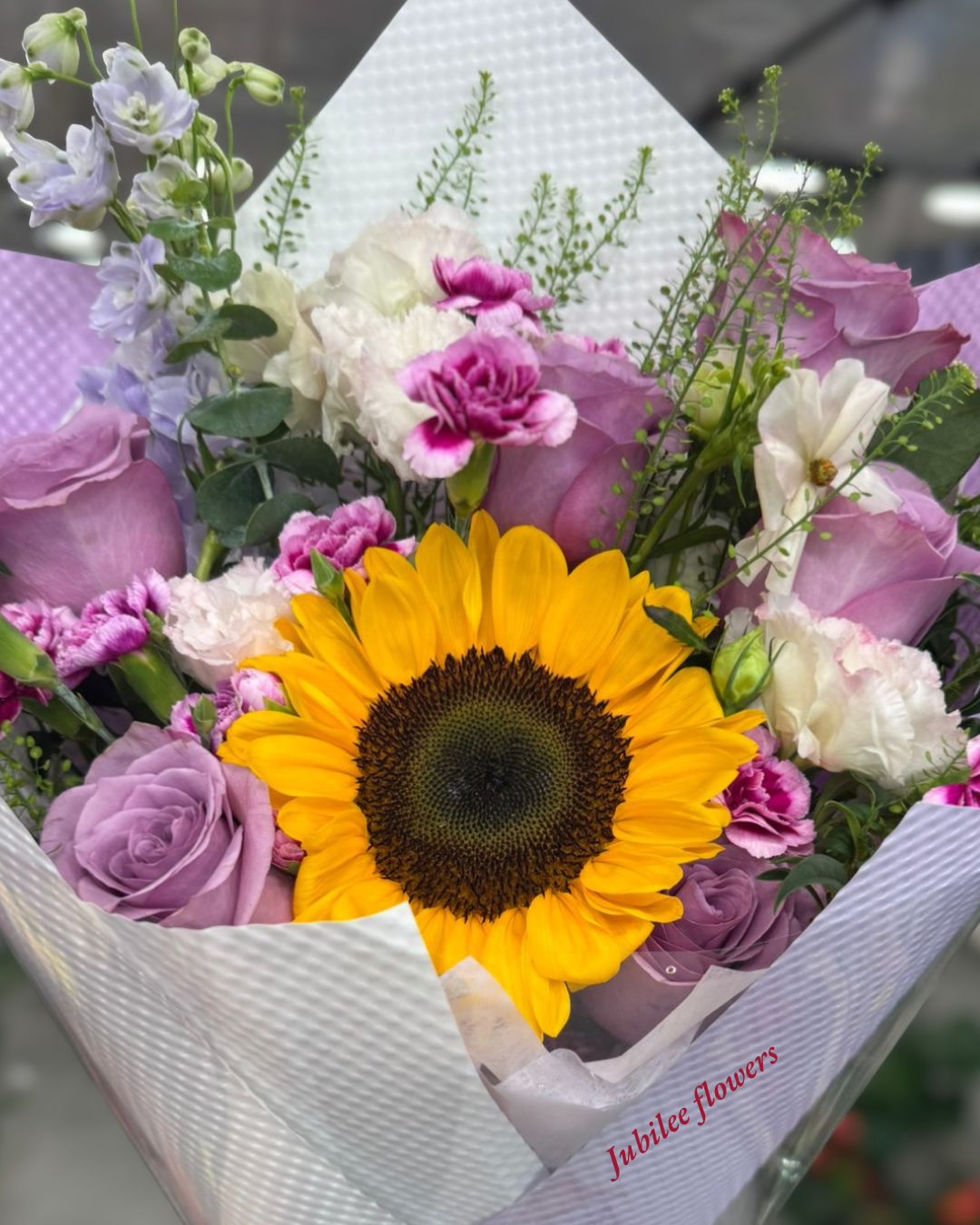 🌻向日葵 紫色玫瑰混合花束