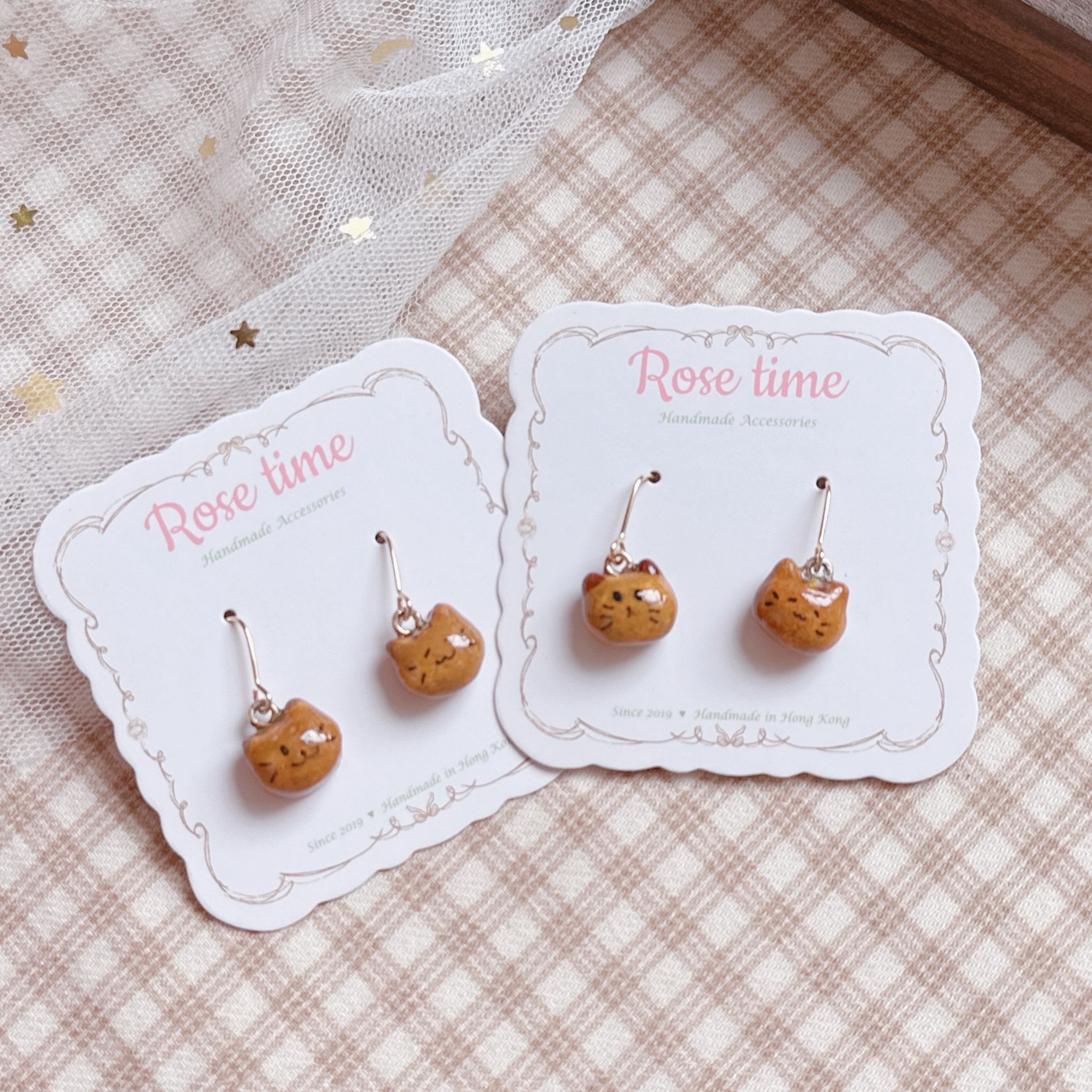 手繪迷你貓貓小饅頭耳環