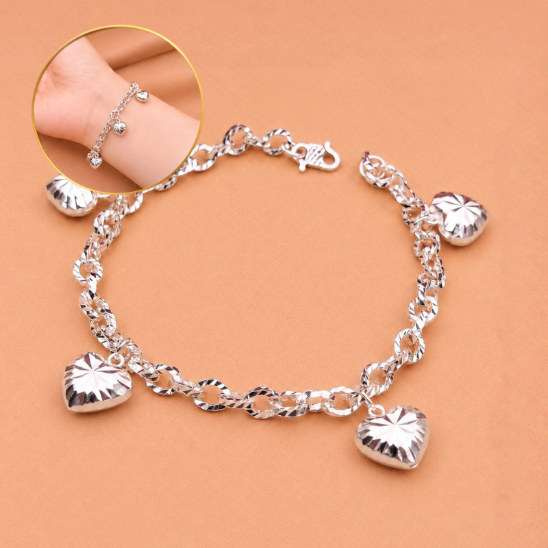 LB2017 Diamond cutting Heart Shape Pendant & Chain Bracelet