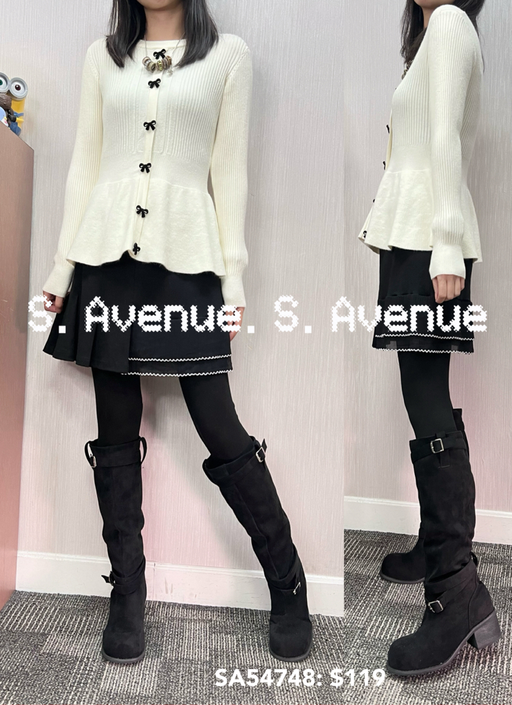 SA54748: 長袖蝴蝶假鈕修身魚尾top