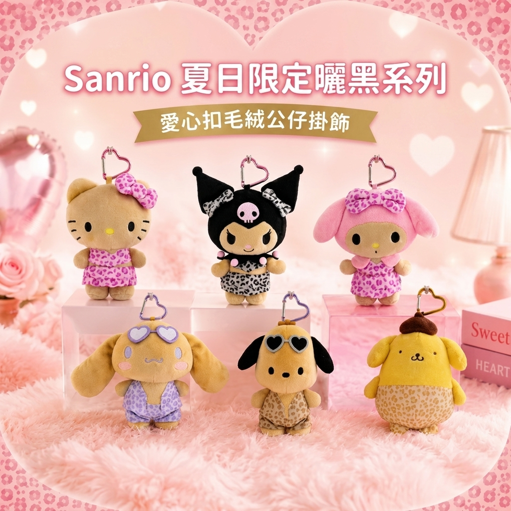 日本直送 Sanrio 夏日限定曬黑系列 愛心扣毛絨公仔掛飾
