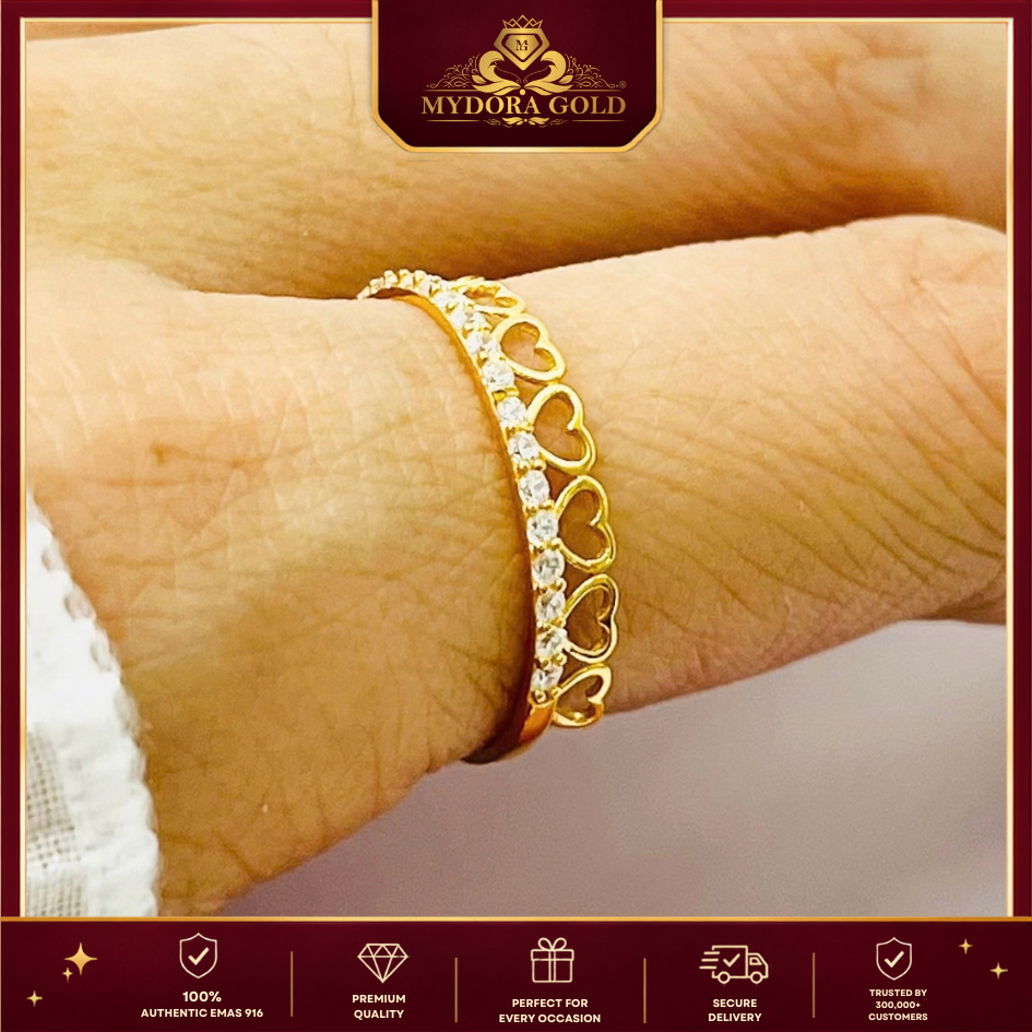 MYDORA EMAS 916 Cincin Batu CZ Love Chain l EMAS 916/22K