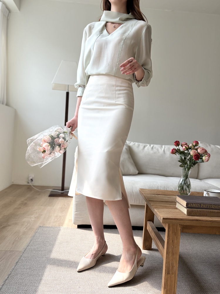 Aurelie Scarf-Tie Blouse (Mint)