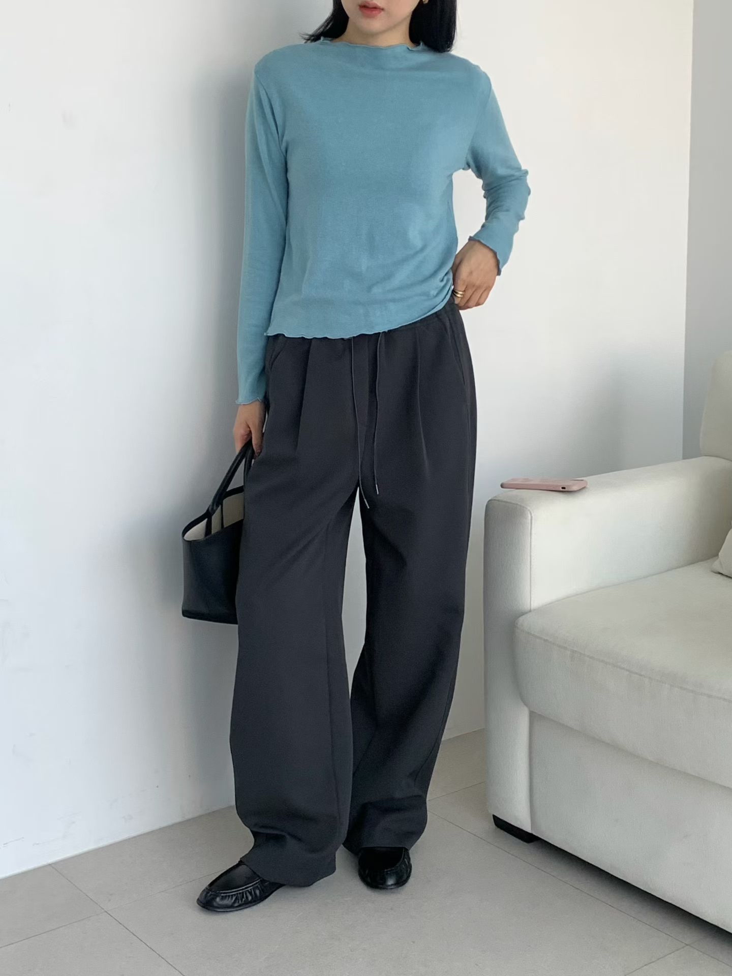 Button up rabbit hair wool basic tee 