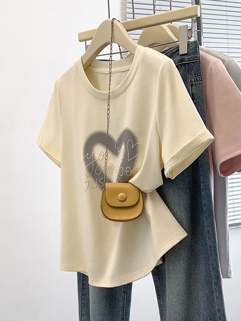 B195(36918) 美式甜辣风撞色爱心印花小字母刺绣3色上衣