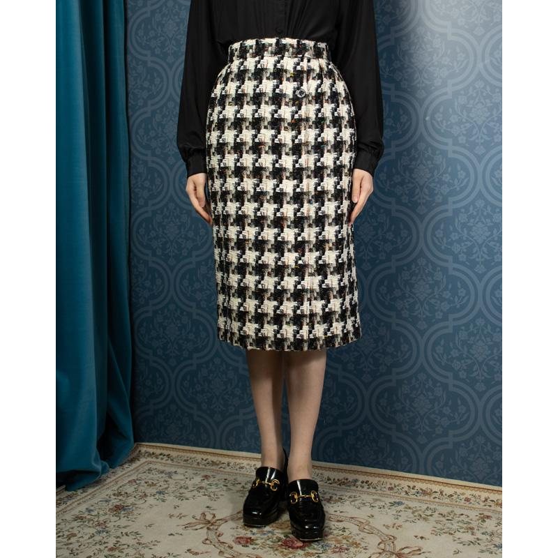 Vintage Made in England Waldman Houndstooth Pattern Woolly Skirt - Waist 27" (MU023)