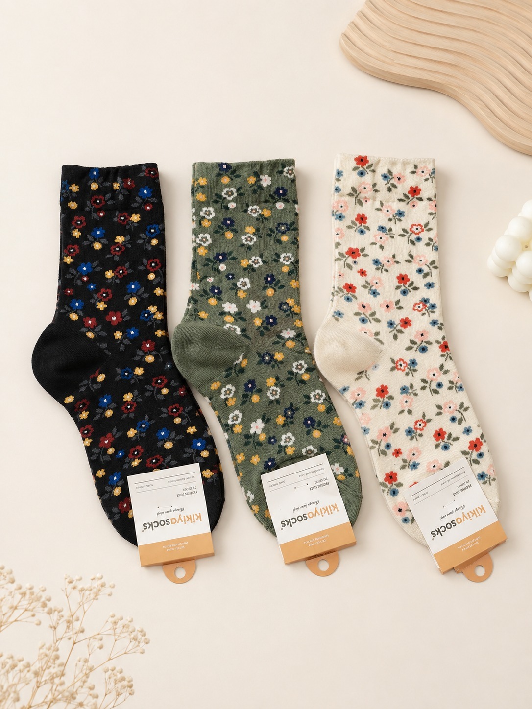 Korean Olive Bloom Women's High Crew Socks